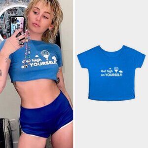 Vintage Vantage Blue Graphic Tee Get High on Yourself T-Shirt Size M